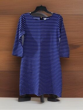 Old Navy Women’s Blue & Black Striped Shift Dress with 3/4 Sleeves - M - EUC